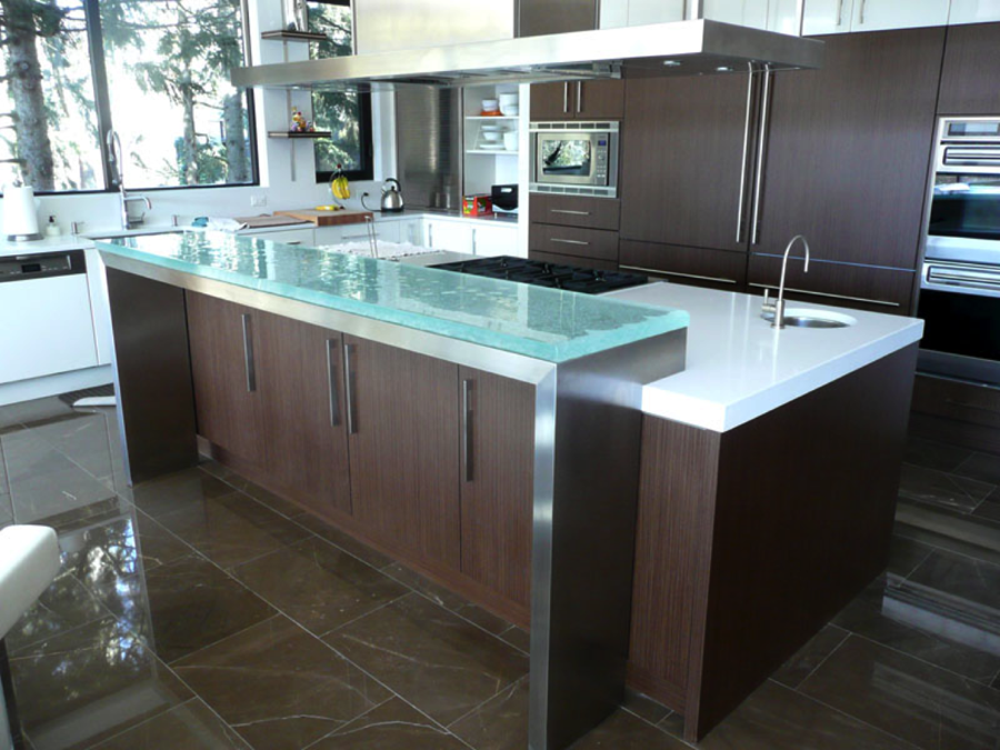 kitchen bar countertop in glass