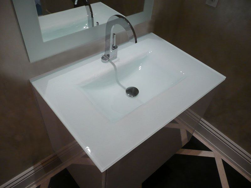 bathroom cabinet with integrated glass sink